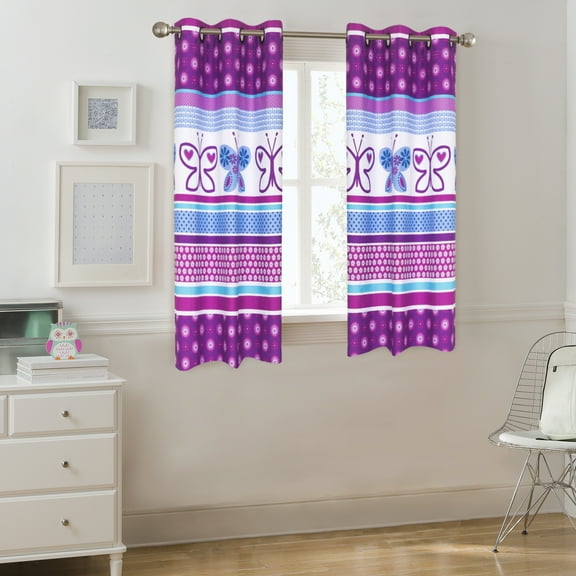Your Zone Butterfly Purple Room Darkening Grommet Top Single Curtain Panel, 42" x 54"
