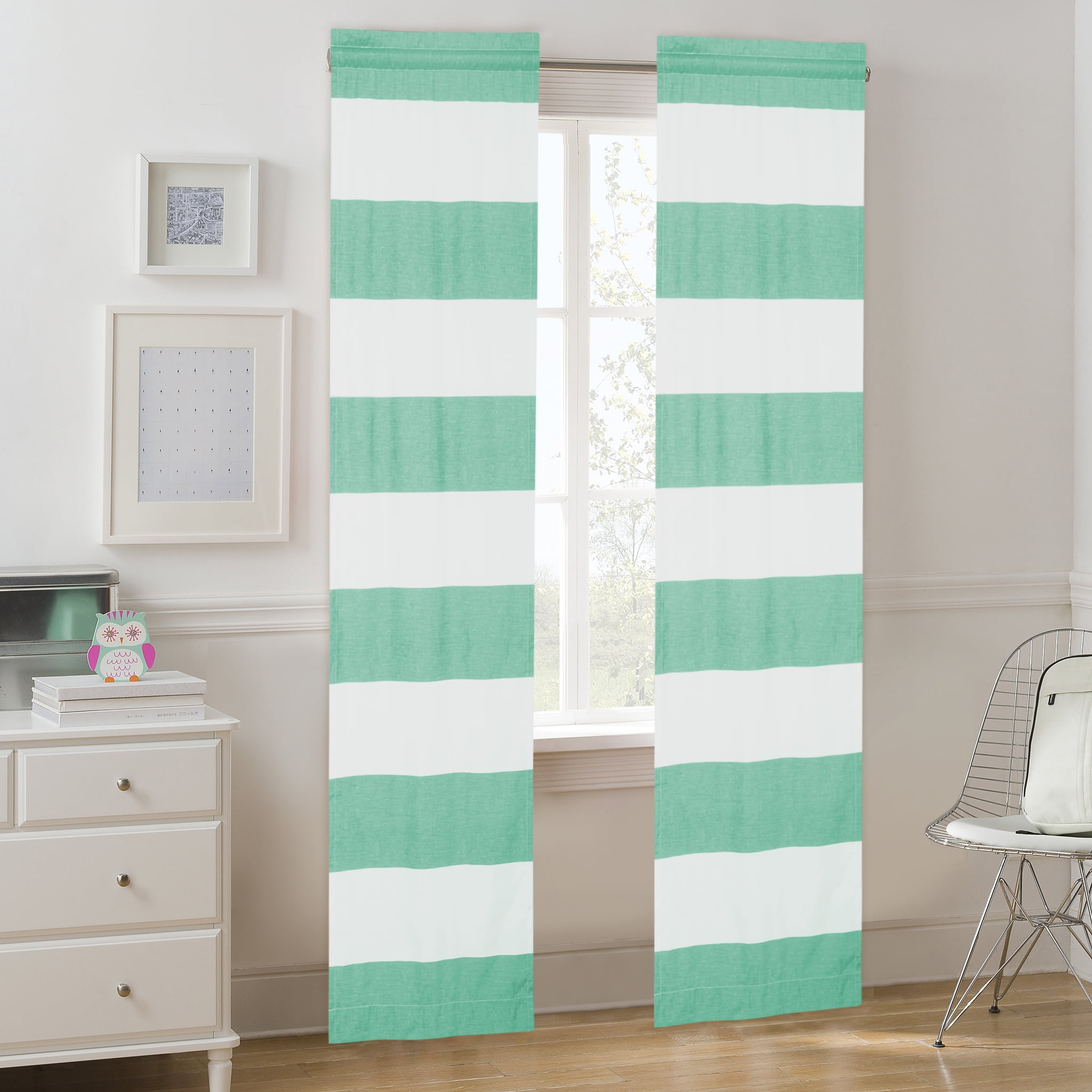 Your Zone Cabana Stripe Room Darkening Curtain Panel Pair, Set of 2, Mint, 30 in W x 84 in L