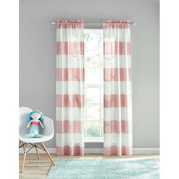 Your Zone Cabana Stripe Room Darkening Curtain Panel Pair, Set of 2, Pink, 30"W x 84"L