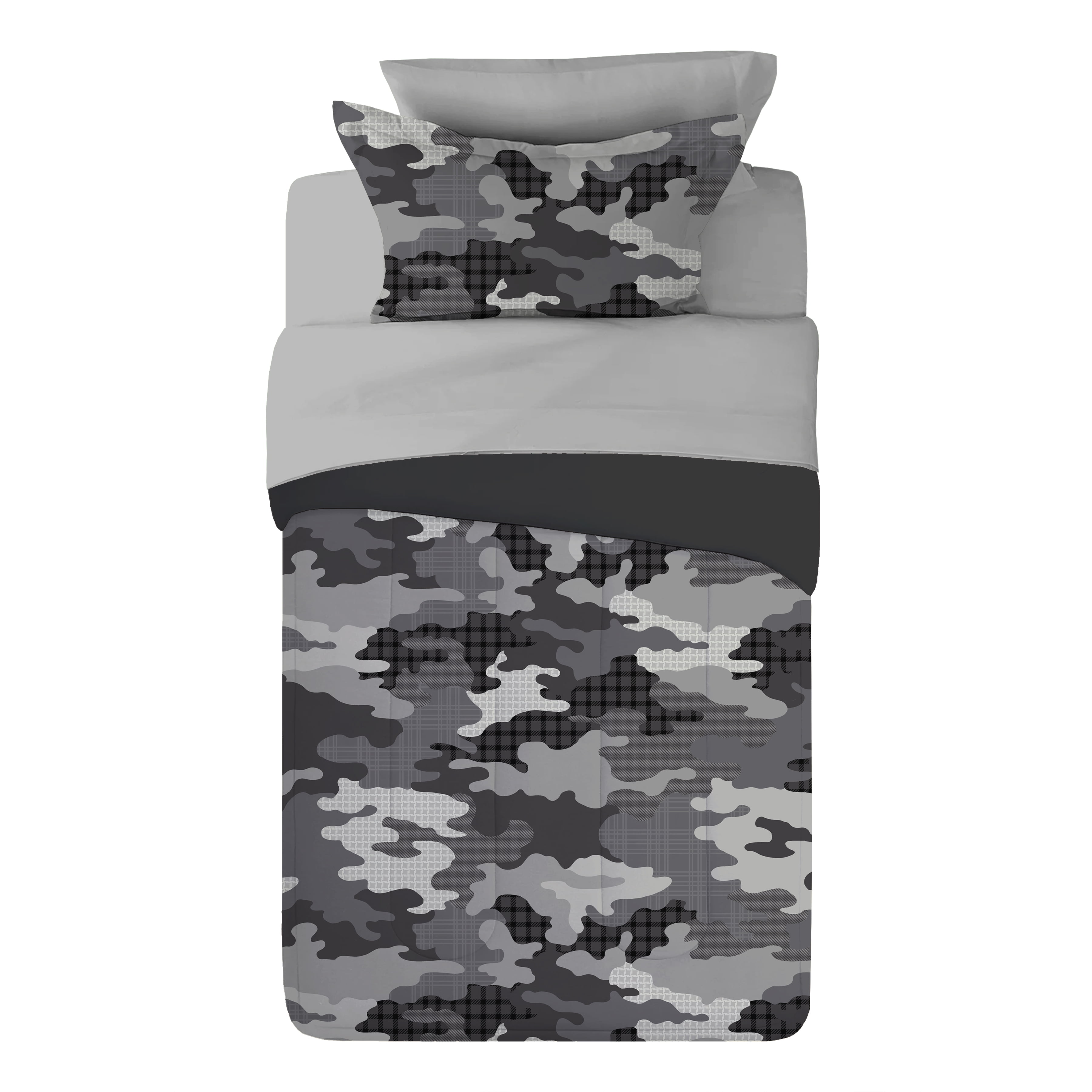 Your Zone 5-Piece Gray Camouflage Bedding Set for Kids with Storage Bag, Twin