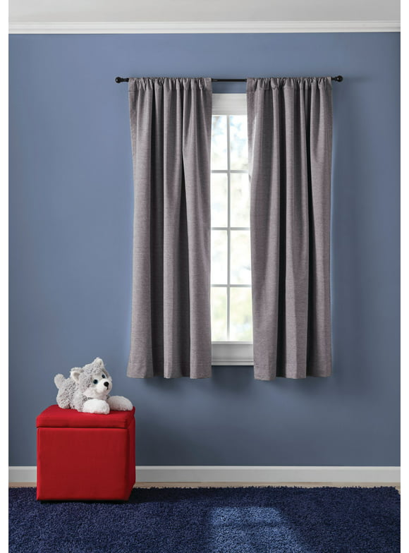 Your Zone Chambray Gray Blackout Window Curtain Panel Pair, 38" x 63"