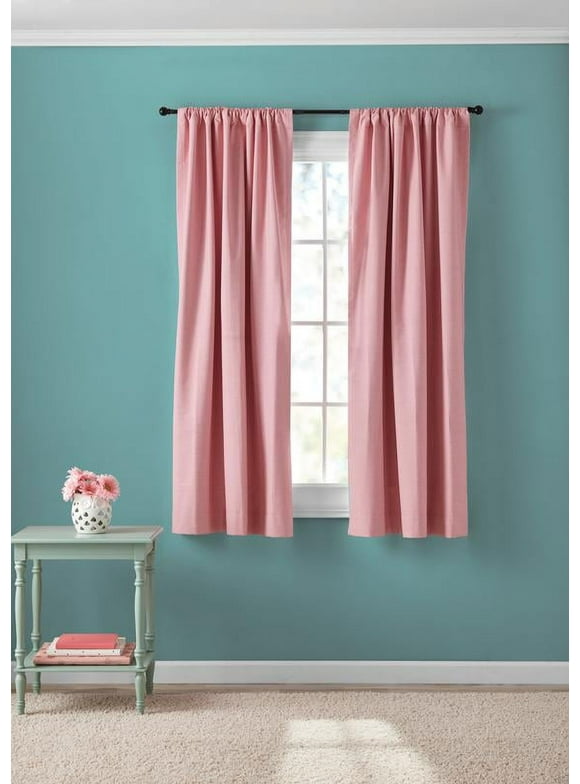 Your Zone Chambray Pink Blackout Window Curtain Panel Pair, 38" x 63"