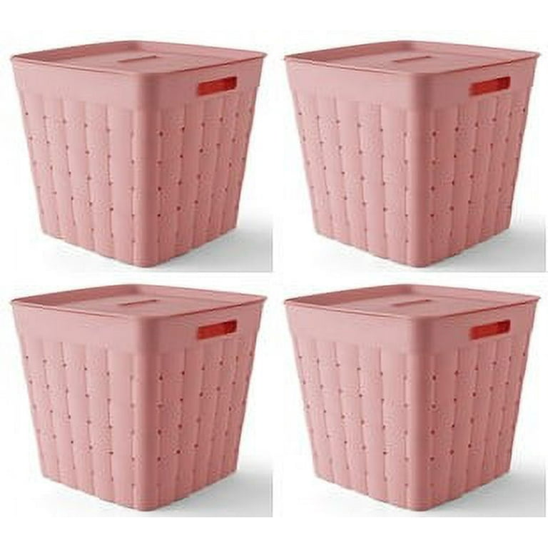 Blush Pink Medium Weave Plastic Storage Container, 13 x 10 x 5