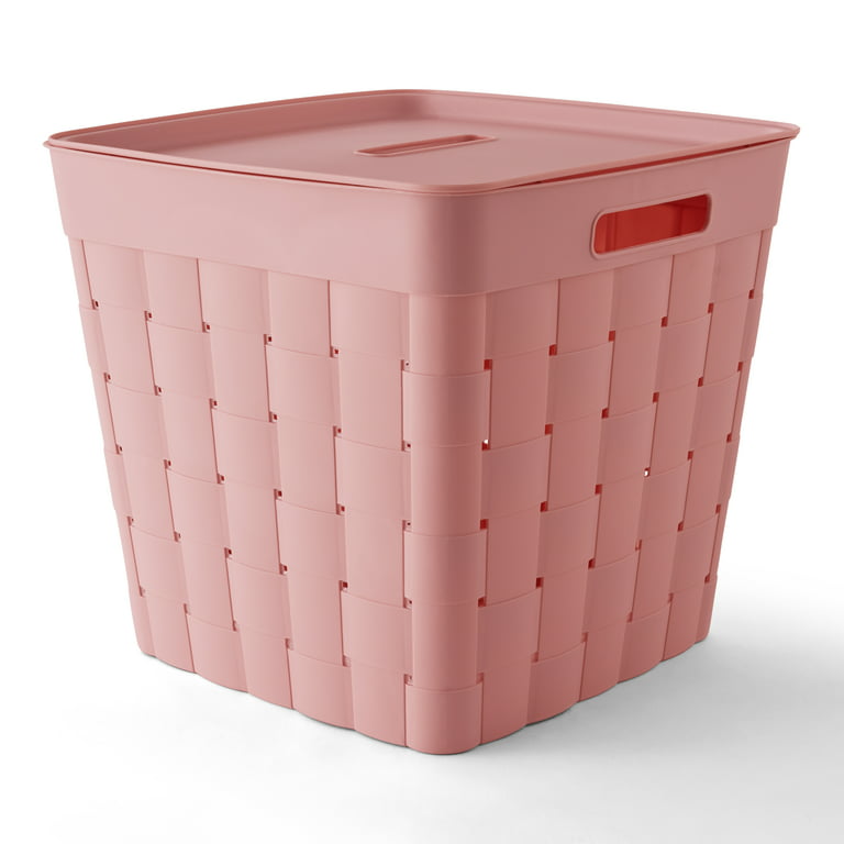 Your Zone Child and Teen Plastic Pink Storage Bin with Hinged Lid