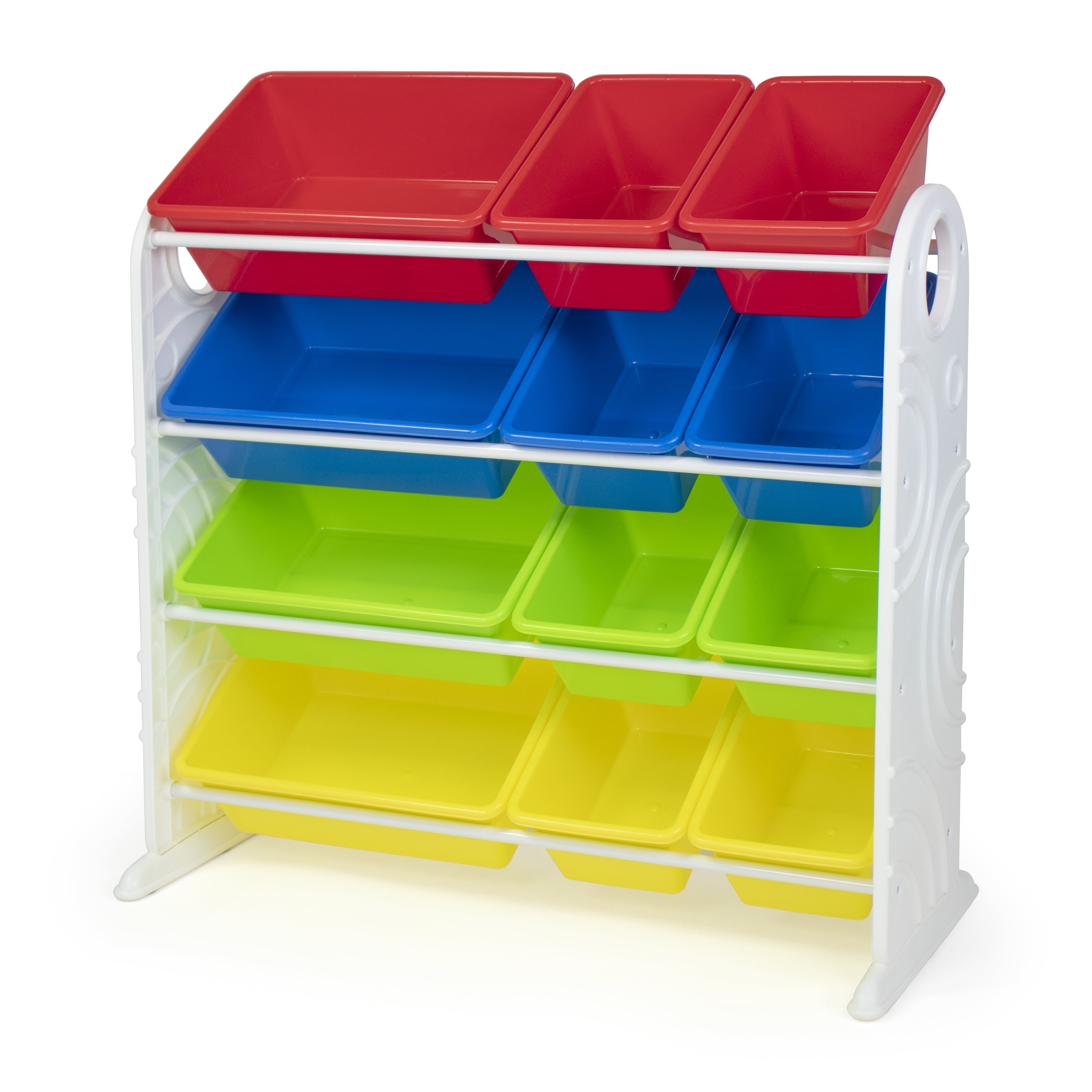 Your Zone White Kids Plastic Toy Storage Organizer with 12 Primary Colored Plastic Storage Bins