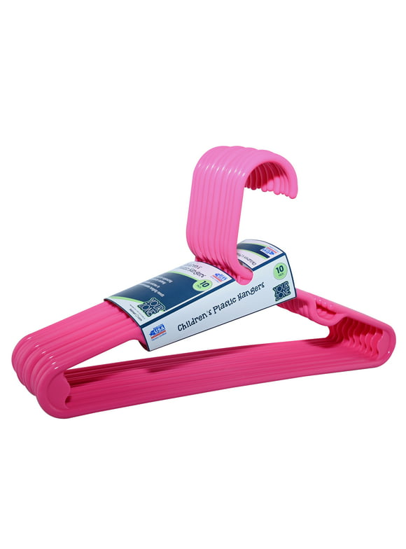 Your Zone Children's Clothing Hangers, 10 Pack, Pink, Sizes up to 8, Durable Plastic