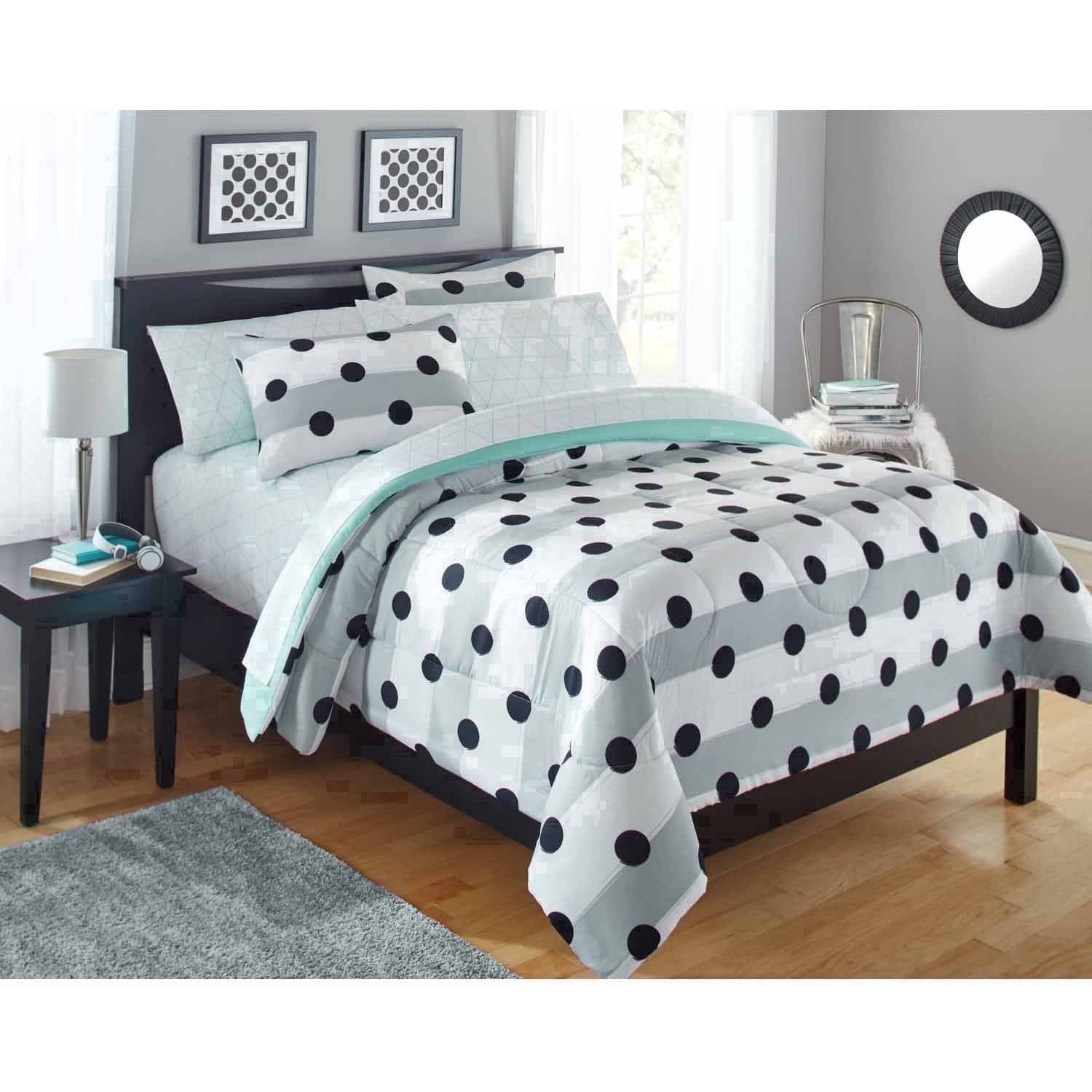 Your Zone Grey Stripe Dot Bed in a Bag Bedding Comforter Set