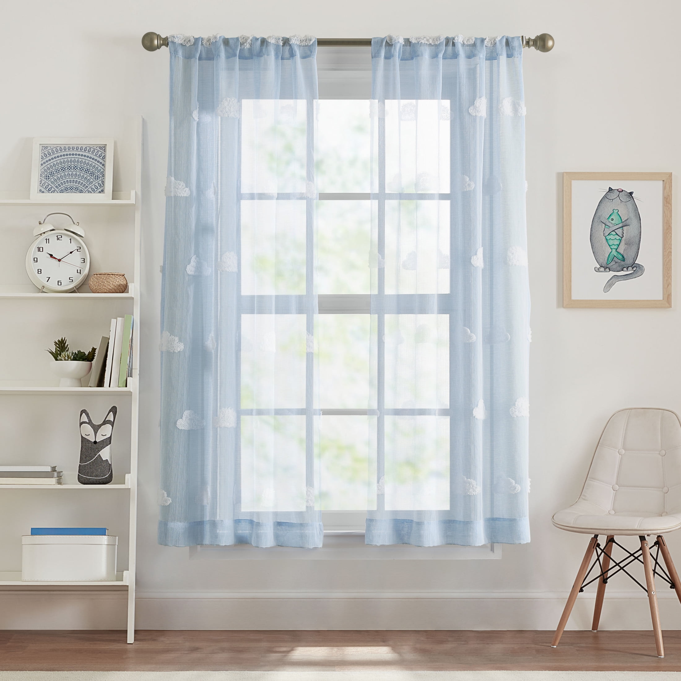Your Zone Clipped Cloud Sheer Curtain Panel, Blue Ash, 38"W x 54"L