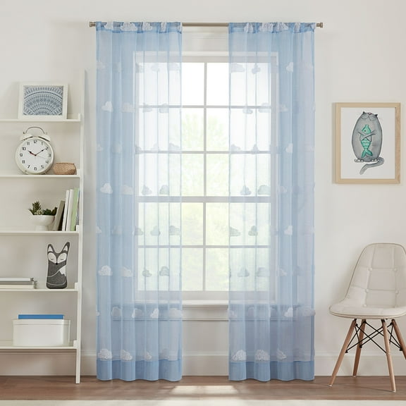 Your Zone Cloud Sheer Indoor Single Curtain Panel, Blue Ash, 38"W x 84"L, Adult