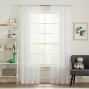 Your Zone Clipped Pom Sheer Single Curtain Panel, Artic White, 38W x 84L