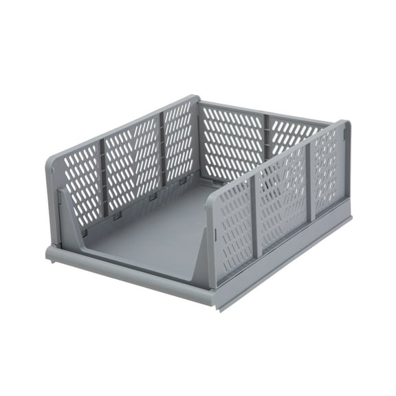 Your Zone Kids Collapsible Stacking Plastic Storage Bin, Grey, 13 in x 17 in x 1.3 in