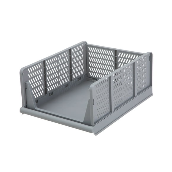 Your Zone Kids Collapsible Stacking Plastic Storage Bin, Grey, 13 in x 17 in x 1.3 in