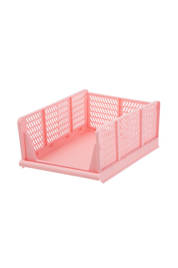 Kids Collapsible Stacking Plastic Storage Bin, Pink, 13 in x 17 in x 1.3 in