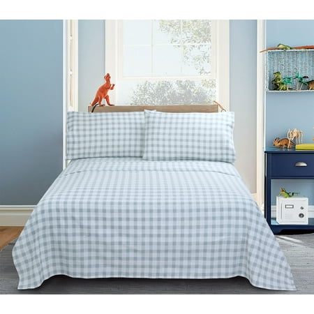 Your Zone Cotton Percale 220 Thread Count Sheet Set, Gray Check, Full
