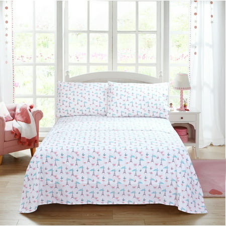 Your Zone Cotton Percale 220 Thread Count Sheet Set, White Eiffel Tower, Twin/Twin XL