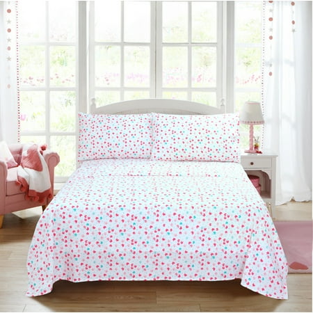 Your Zone Cotton Percale 220 Thread Count Sheet Set, White Floral Print, Full
