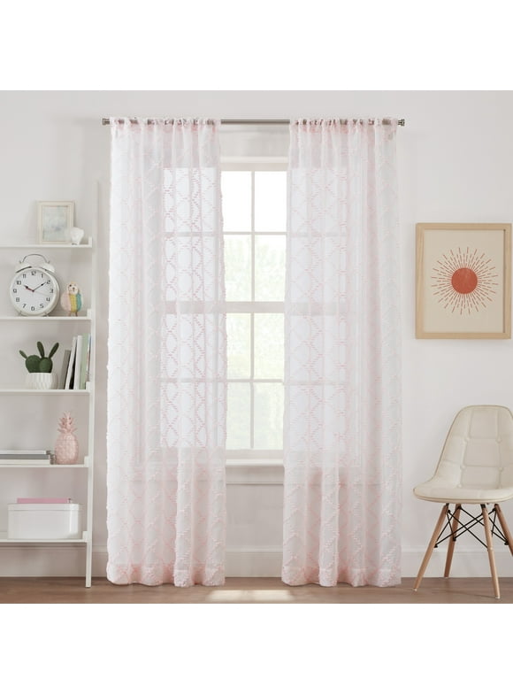 Your Zone Diamond Clip 84"Poletop Pink Starlight , Single Curtain Panel , Sheer , Polyester