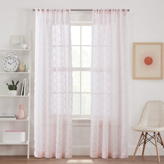 Your Zone Diamond Clip Sheer Single Curtain Panel, Pink Starlight, 38"W x 95"L
