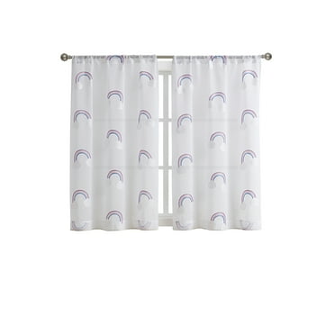Your Zone Embroidered Rainbow Rod Pocket Sheer Curtain Panel, White/Multi, 38"W x 54"L