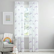 Your Zone Embroidered Rainbow Rod Pocket Sheer Single Curtain Panel, White/Multi, 38"W x 84"L