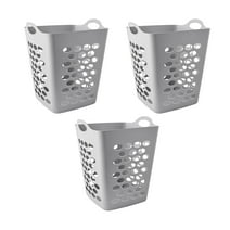 Your Zone Flexible Square Plastic Laundry Hamper, 3 Pack, Soft Silver
