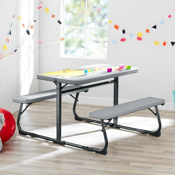 Your Zone Folding Kid's Picnic Activity Table for Ages 3-8, Gray