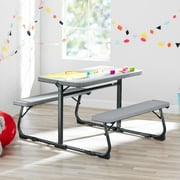Your Zone Kids Activity Table & Bench Set   Folding Play Table for Crafts, Homework, Homeschool & Playrooms, Ages 3 8, Gray