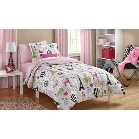 Your Zone French style Printed Paris Bed-in-a-Bag, Twin With Comforter Sham Pillowcases