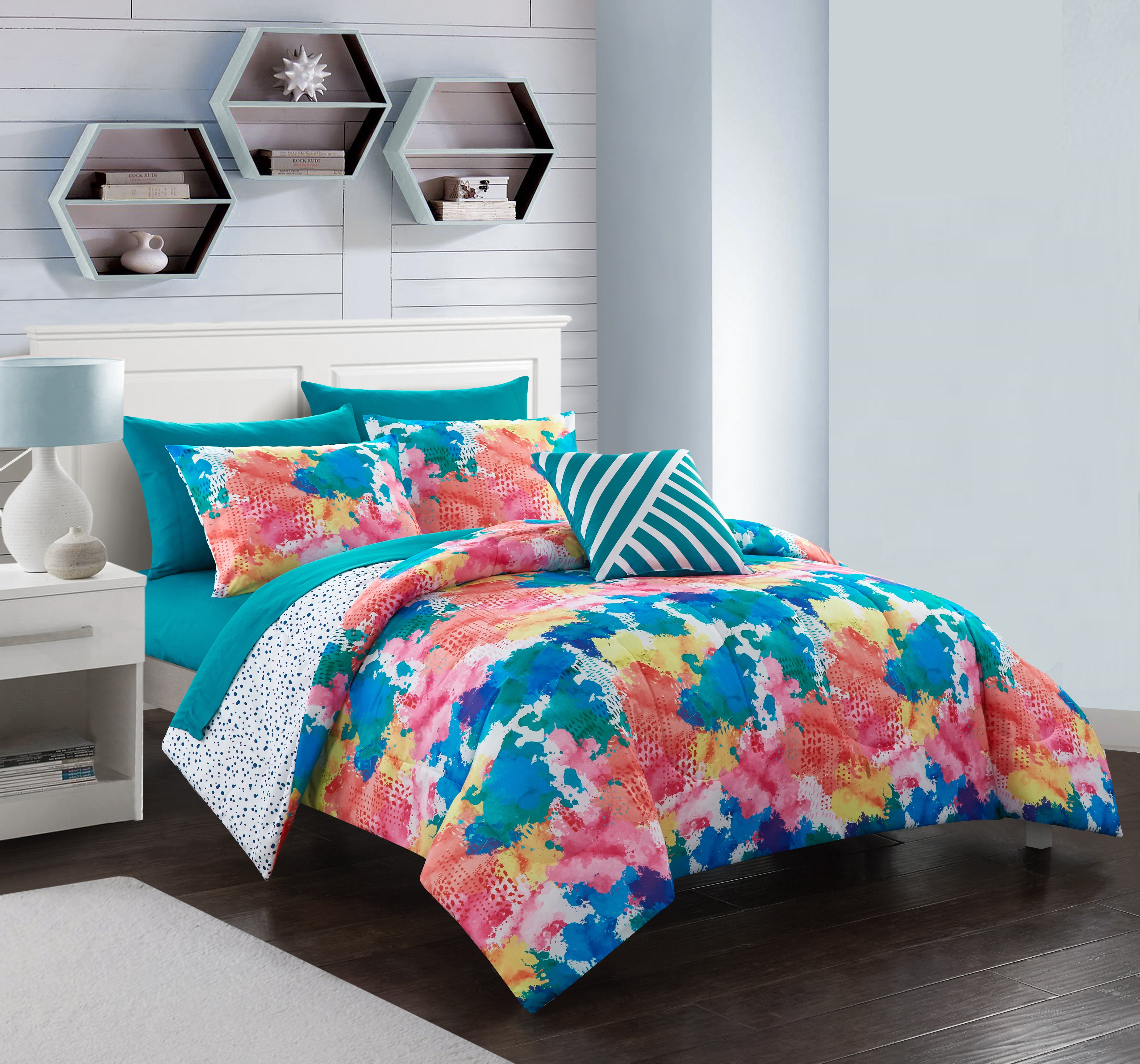 Your Zone Full Color Splash Bed in a Bag Bedding Set, 7 Piece