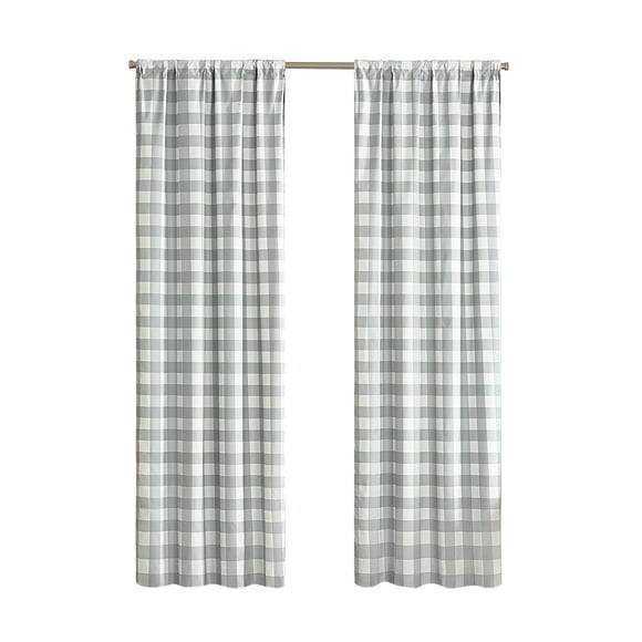 Your Zone Gingham Grey Plaid Blackout Panel Pair, 37" x 84"