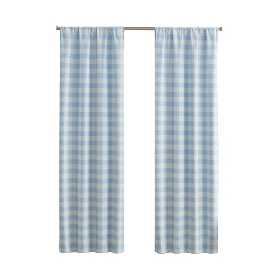 Your Zone Gingham Plaid Blackout Curtain Panel Pair, Set of 2, Light Blue, 37" W x 84" L