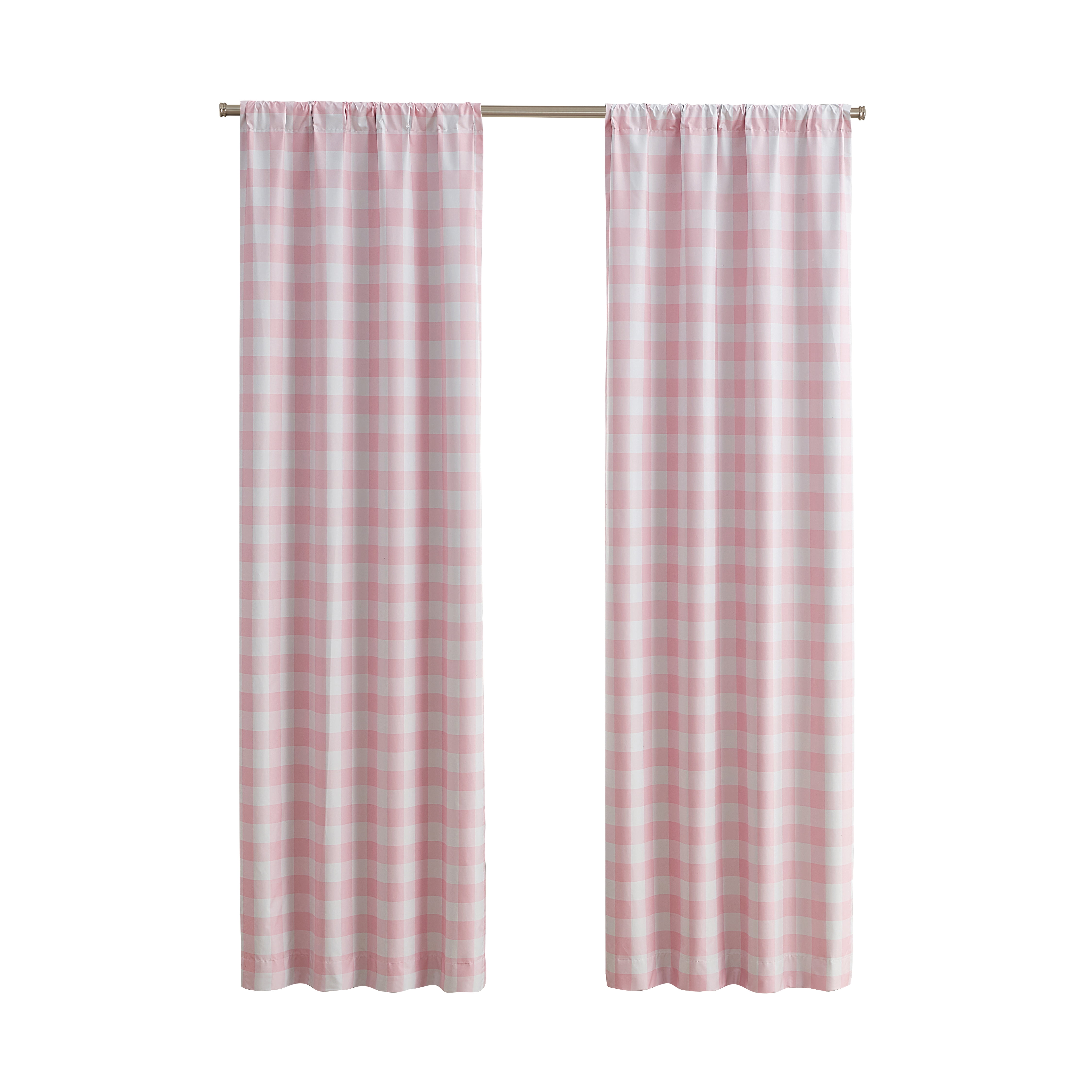 Your Zone Gingham Plaid Blackout Curtain Panel Pair, Set of 2, Pink, 37" W x 84" L