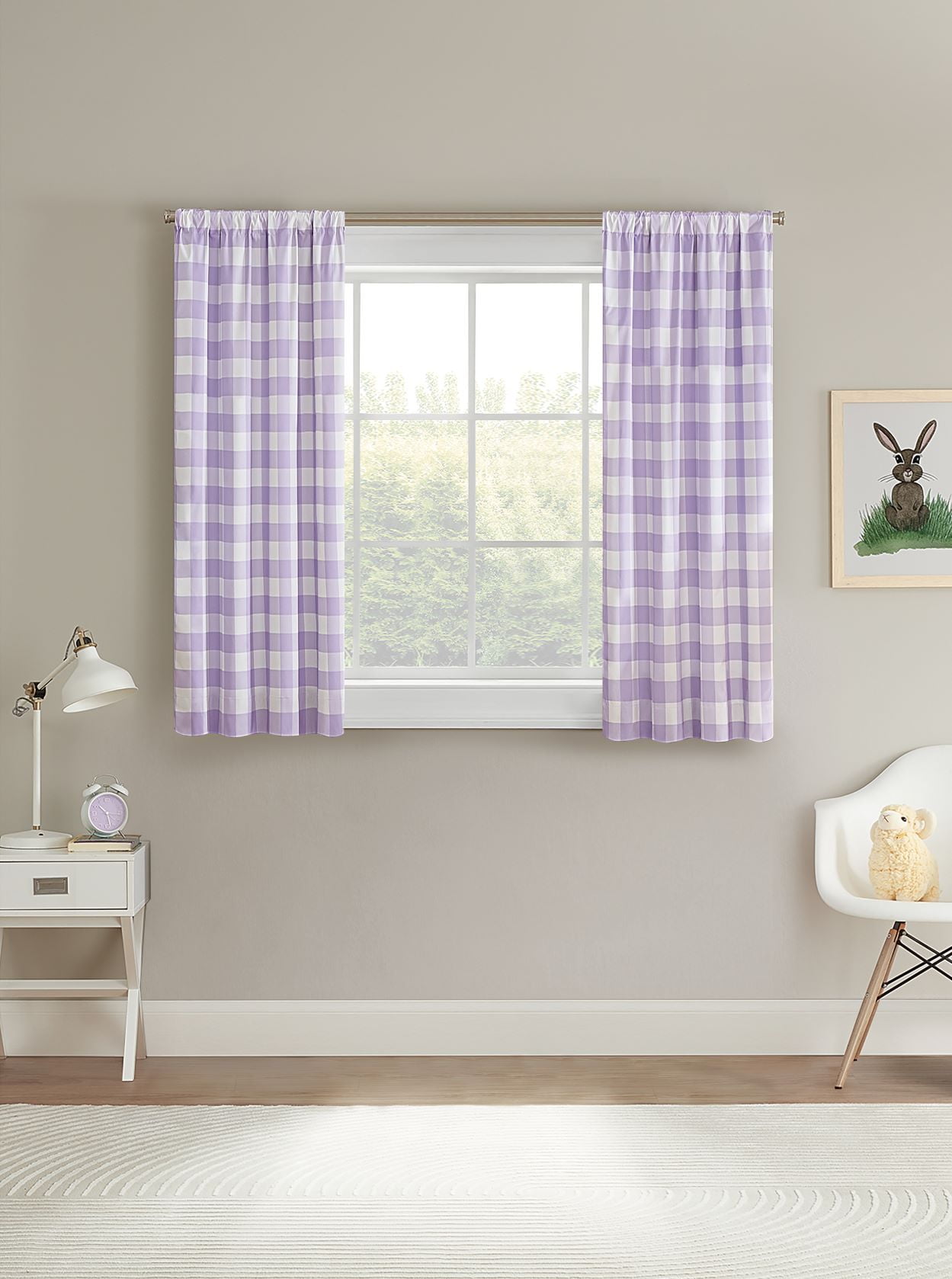 Your Zone Gingham Plaid Blackout Curtain Panel, Set of 2, Lilac, 37" W