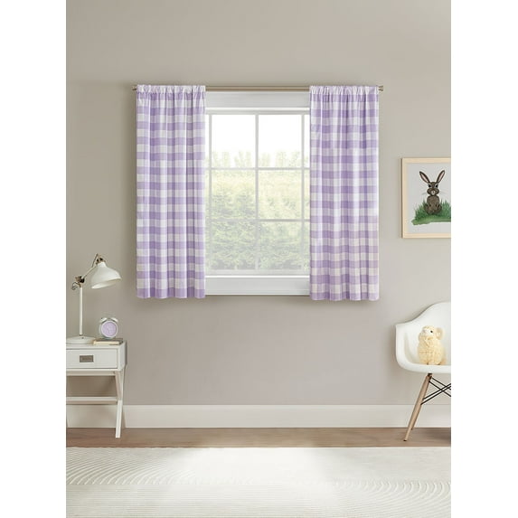 Your Zone Gingham Plaid Blackout Curtain Panel Pair, Set of 2, Lilac, 37" W x 54" L