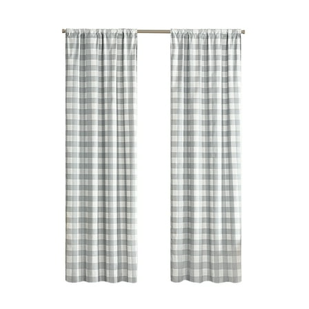 Your Zone Gingham Plaid Blackout Curtain Panel Pair, Set of 2, Gray, 37" W x 84" L