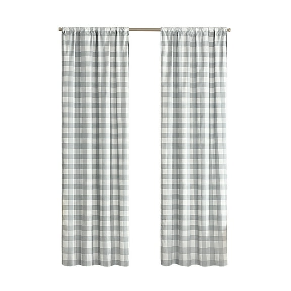 Your Zone Gingham Plaid Blackout Curtain Panel Pair, Set of 2, Gray, 37" W x 84" L
