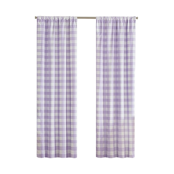 Your Zone Gingham Plaid Blackout Curtain Panel Pair, Set of 2, Lilac, 37" W x 84" L