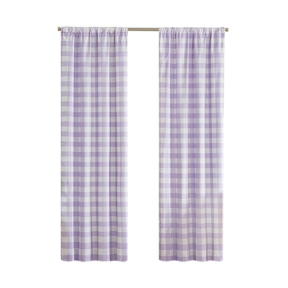 Your Zone Gingham Plaid Blackout Curtain Panel Pair, Set of 2, Lilac, 37" W x 84" L