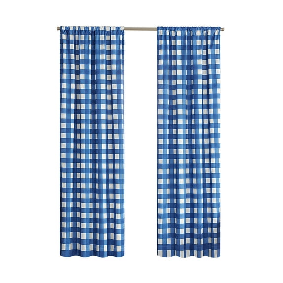 Your Zone Gingham Plaid Blackout Curtain Panel Pair, Set of 2, Navy, 37" W x 84" L