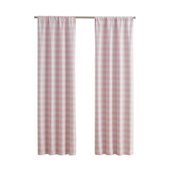 Your Zone Gingham Plaid Blackout Curtain Panel Pair, Set of 2, Pink, 37" W x 84" L