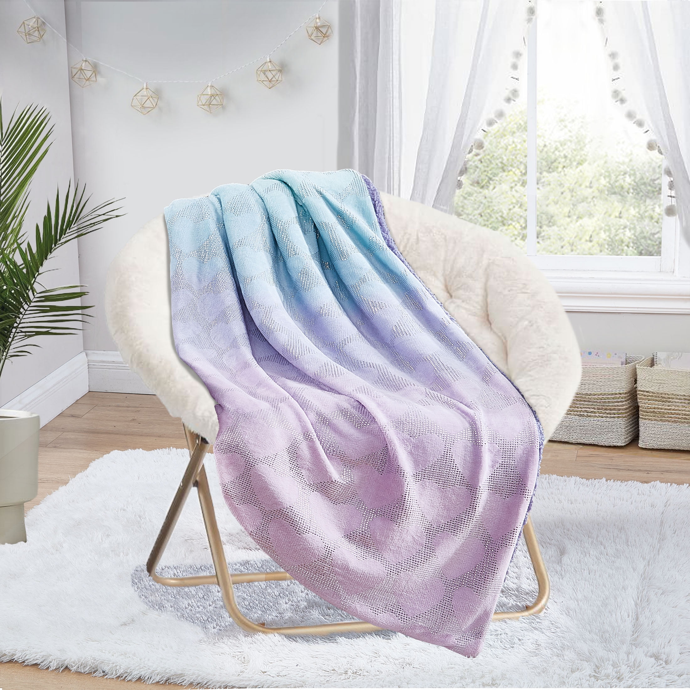 Your Zone Glimmer Hearts Sherpa Throw Blanket, Multicolor, Standard Throw