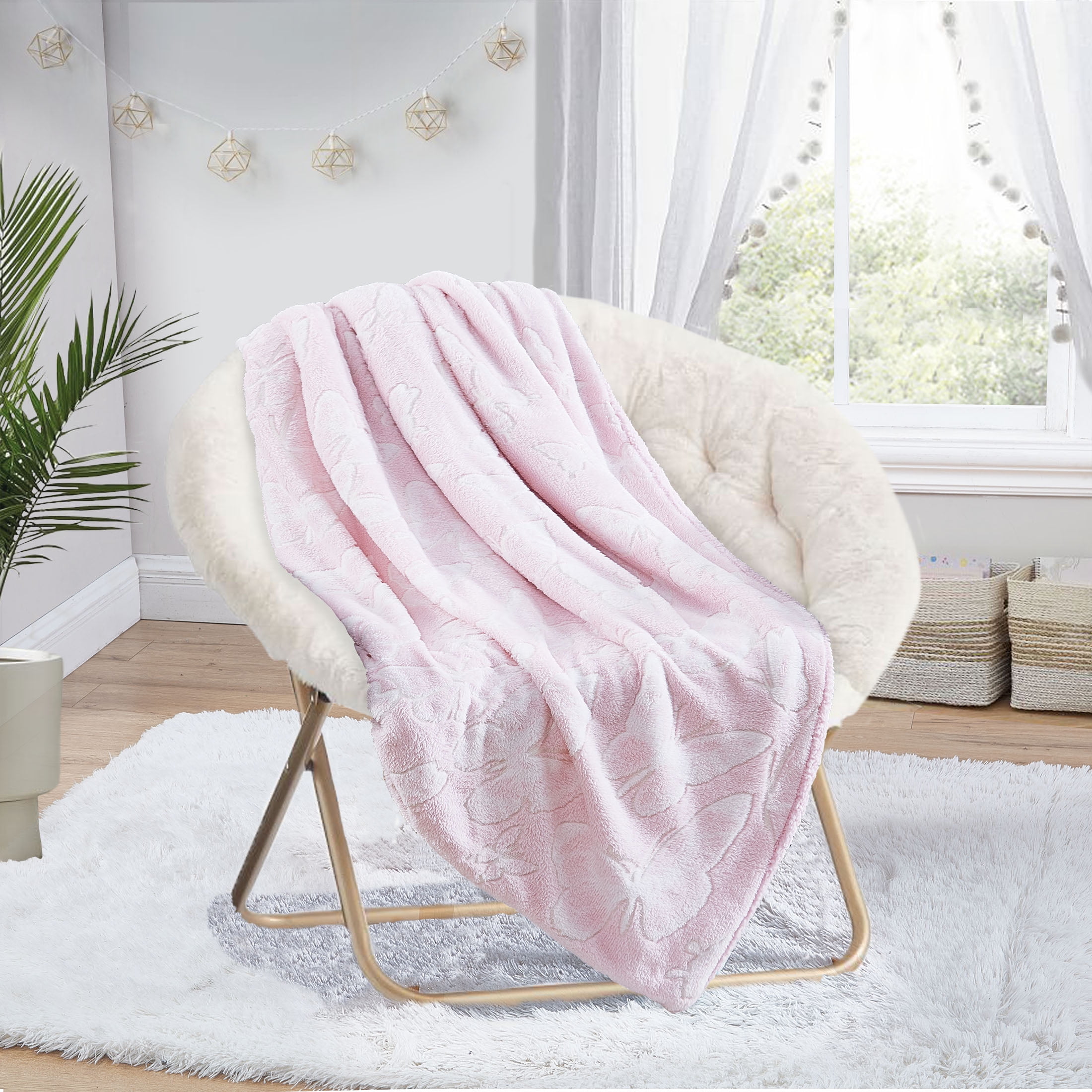 Your Zone, Glow in the Dark Butterfly Sherpa Throw, Pink, Size 50"x 60", Machine Wash, 1 Piece