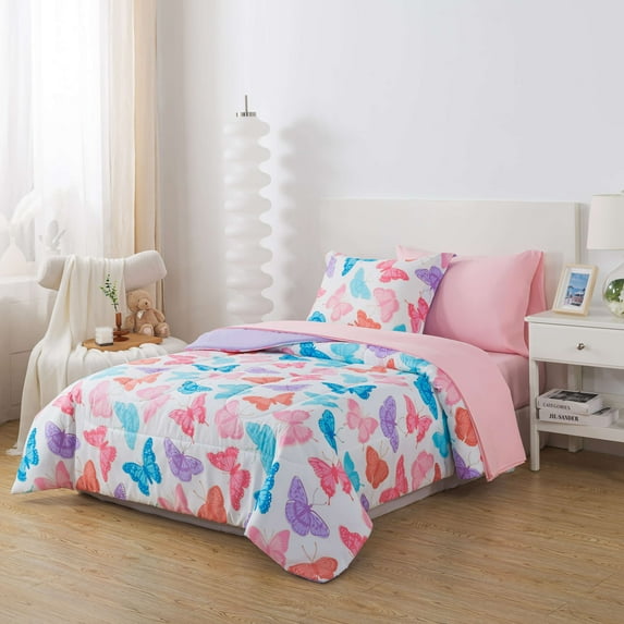 Your Zone Glow in the Dark 5-Piece Butterfly Bedding Set for Kids with Fabric Storage Bag, Twin