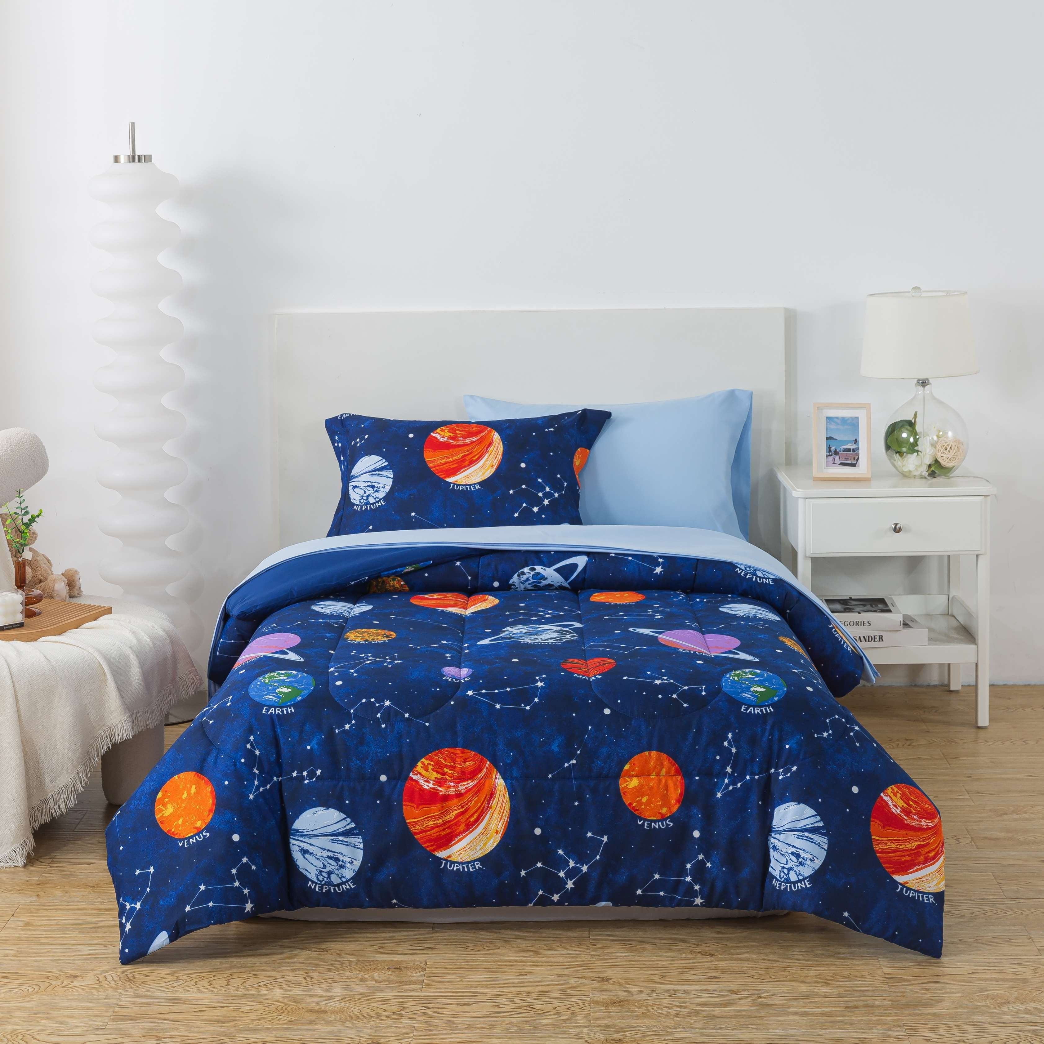 Your Zone Glow-in-the-Dark Space Twin 5-Piece Bedding Set for Kids ...