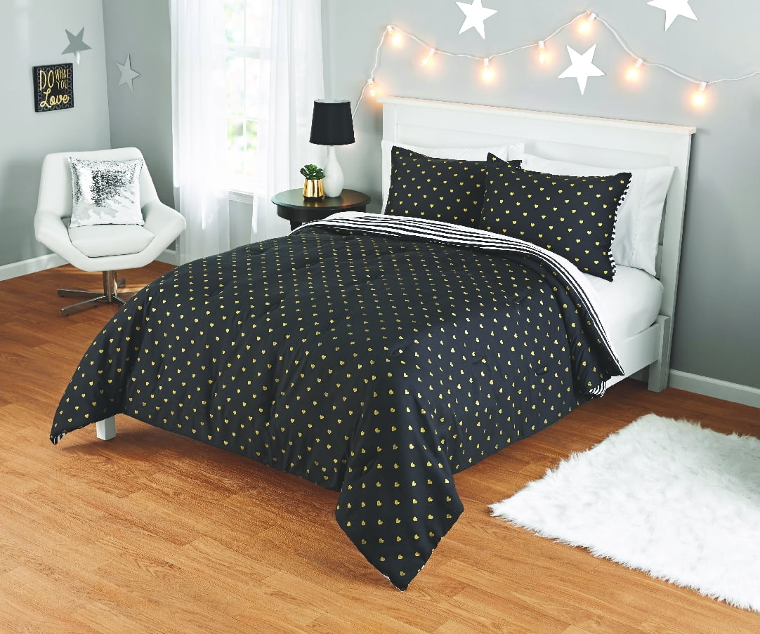 Your Zone Gold Hearts Comforter Set, 1 Each