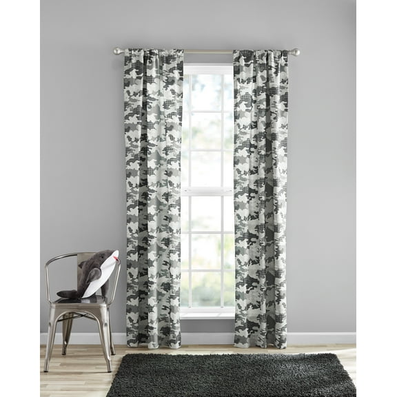 Your Zone Print Room Darkening Curtain Panel Pair, Set of 2, Gray Camo, 30" W x 84"L