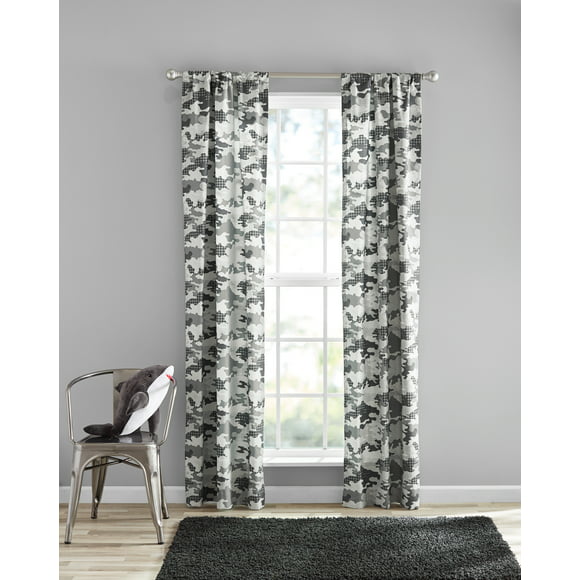 Your Zone Gray Camo Room Darkening Rod Pocket Panel Curtains, 30 in x 84 in (2 Panels)