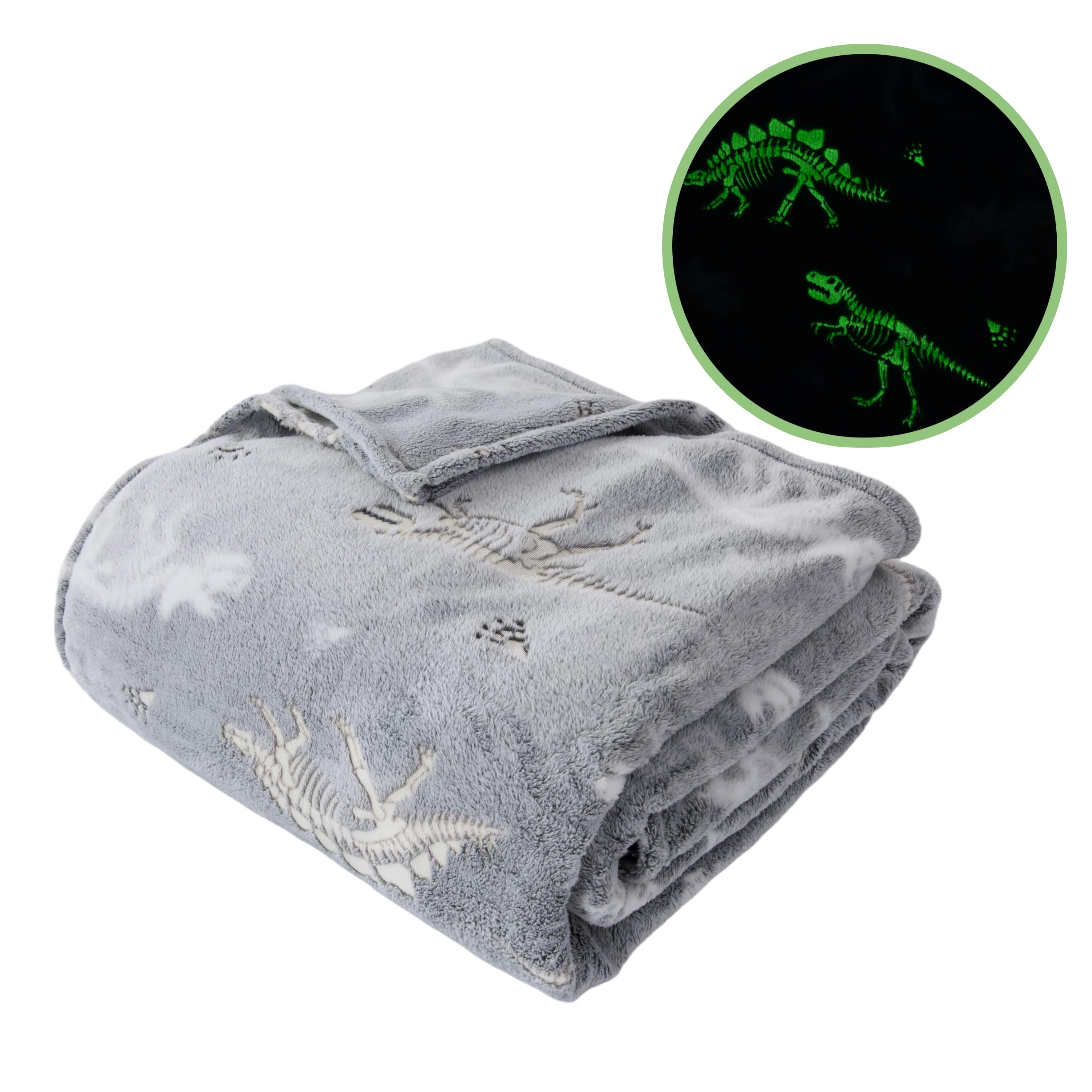 Your Zone Gray Dinosaur Polyester Velvet Plush Glow in the Dark Throw Blanket, Twin/Full, 72" X 90",  For Kids