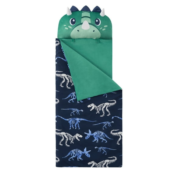 Your Zone Green Dinosaur Glow in the Dark Kids Nap Mat, 24" x 70"