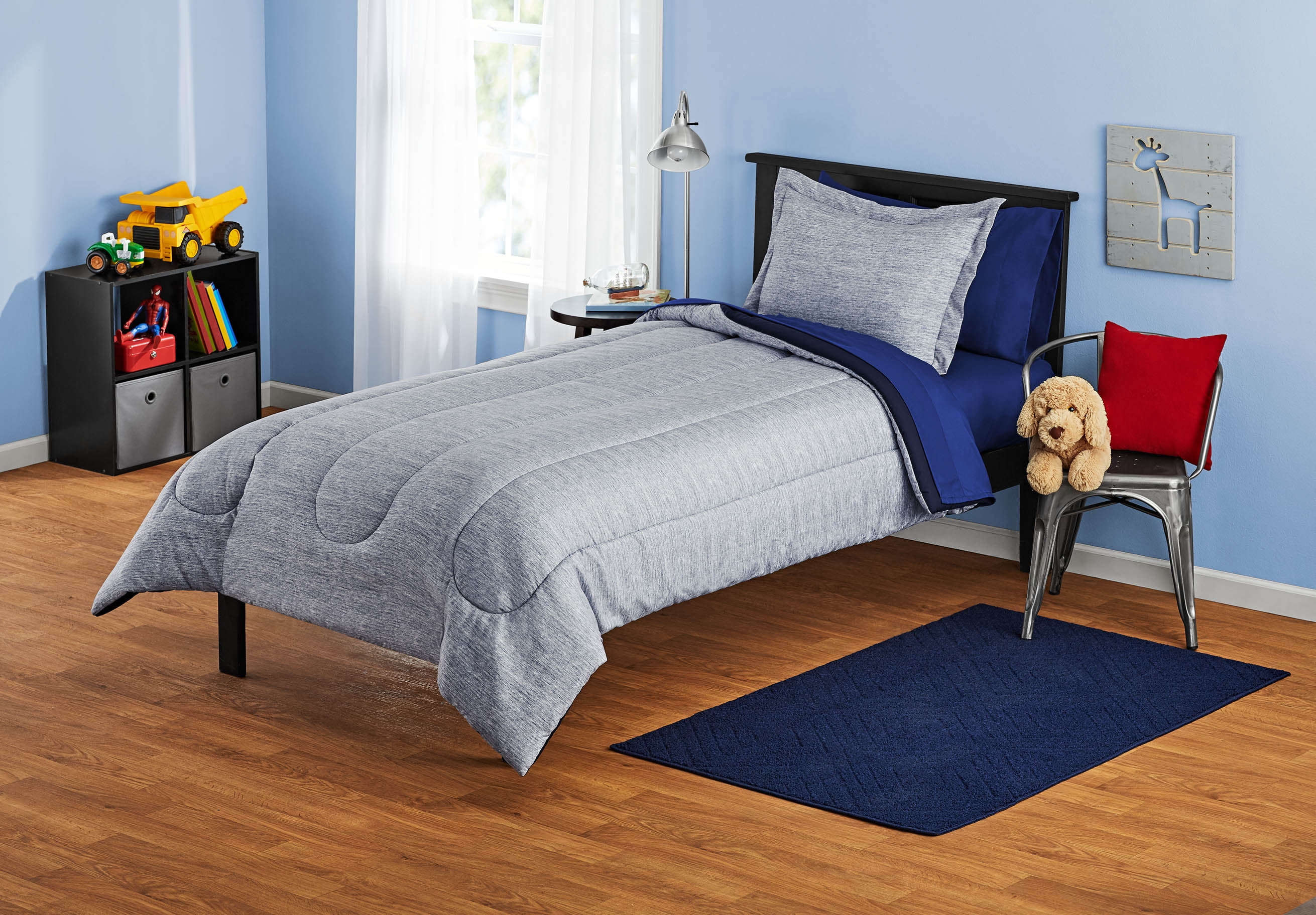 Your Zone Heather Grey & Blue BedinaBag Kids Bedding Set